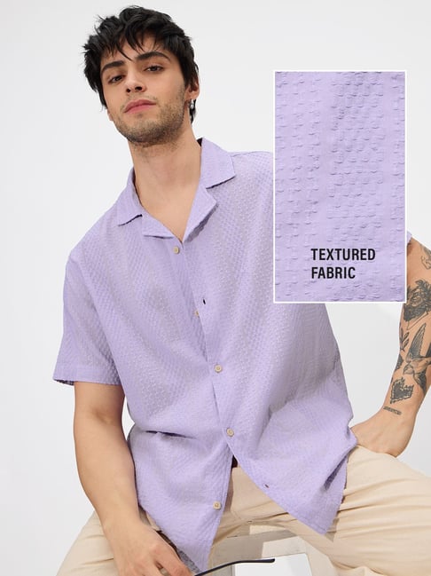 The Souled Store Purple Blended Relaxed Fit Casual Shirts