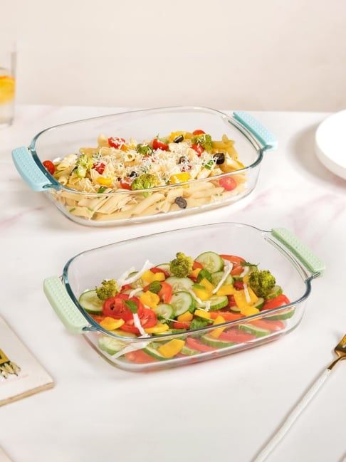 Nestasia Glass Baking Dishes with Heat-Protect Silicone Covers Set of 2 (S-2000ml & L-2700ml)