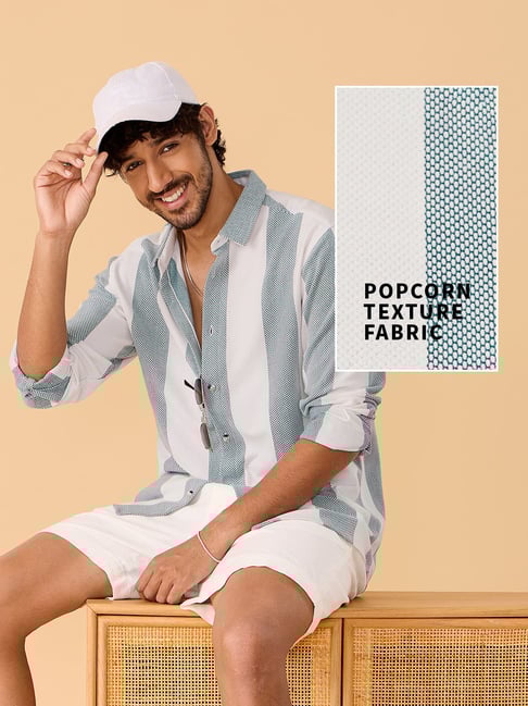 The Souled Store White Cotton Relaxed Fit Stripes Casual Shirts-picture-21