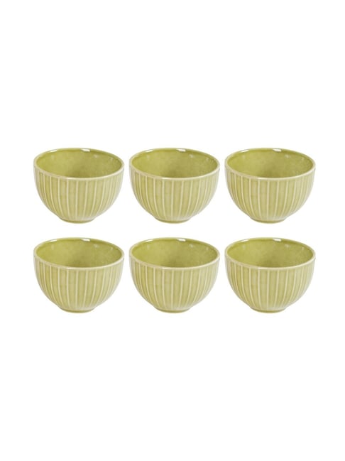 Nestasia Olive Green Ceramic Striped Costola Small Bowls Set of