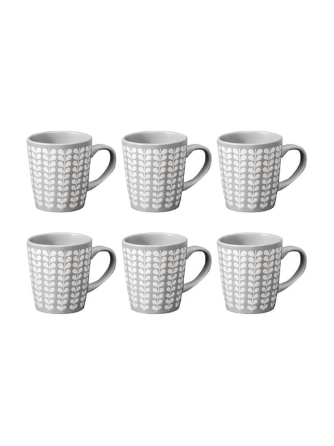Nestasia Grey Printed Ceramic Matte Finish Coffee Mug Set of 6 (275 ml)