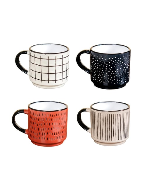 Nestasia Multicolour Ceramic Stackable Tea Cup Set of 4 (275 ml)