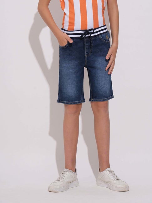 Jack Jones Junior Boys Dark Blue Solid Denim Shorts