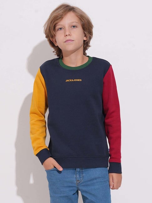 Jack Jones Junior Boys Multicolor Color Block Full Sleeves Pullover Sweatshirt