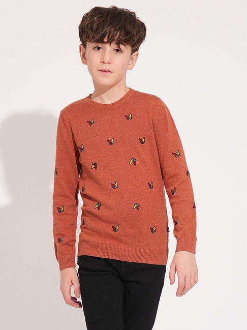 Winter Pullovers For Boys Jack Jones Junior Boys Red Ochre Cotton
