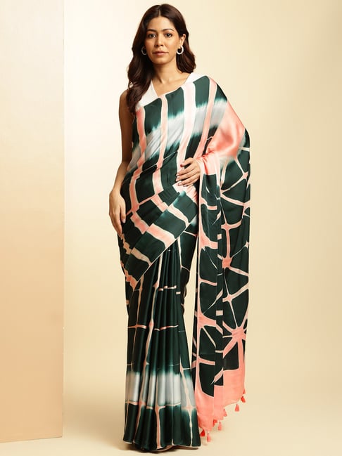 navyasa by liva Green Printed Saree With Unstitched Blouse-picture-26