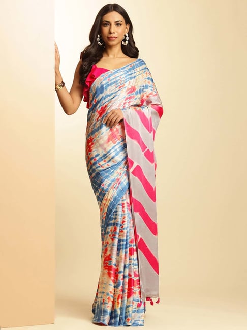 navyasa by liva Multicolor Printed Saree With Unstitched Blouse-picture-19