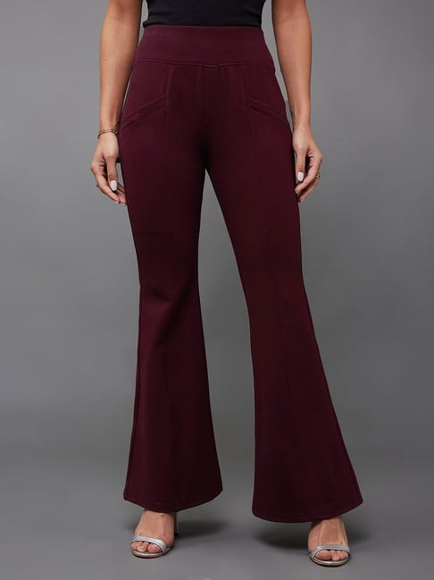 Miss Chase Wine Relaxed Fit High Rise Trousers-picture-29