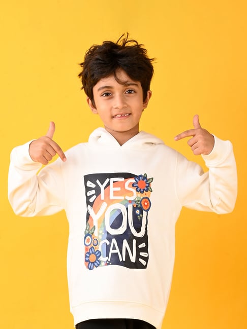 Anthrilo Boys White Printed Full Sleeves Hoodie