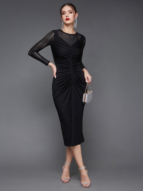 Miss Chase Black Self Design Bodycon Dress