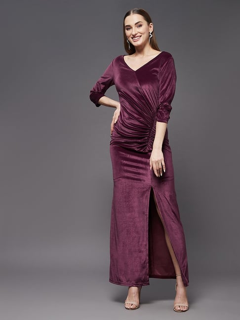 Miss Chase Dark Purple Slim Fit Maxi Dress