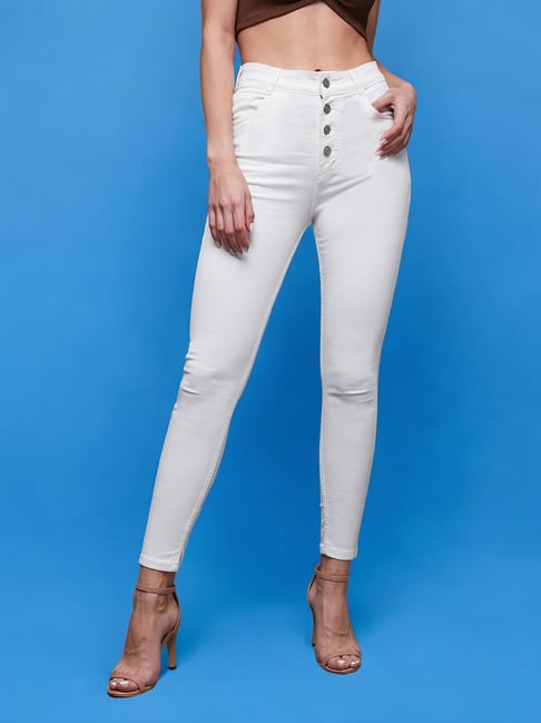 Miss Chase White Skinny Fit High Rise Stretchable Jeans-picture-38