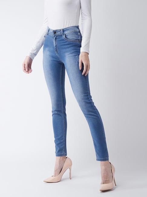 Miss Chase Blue Distressed High Rise Stretchable Jeans-picture-33
