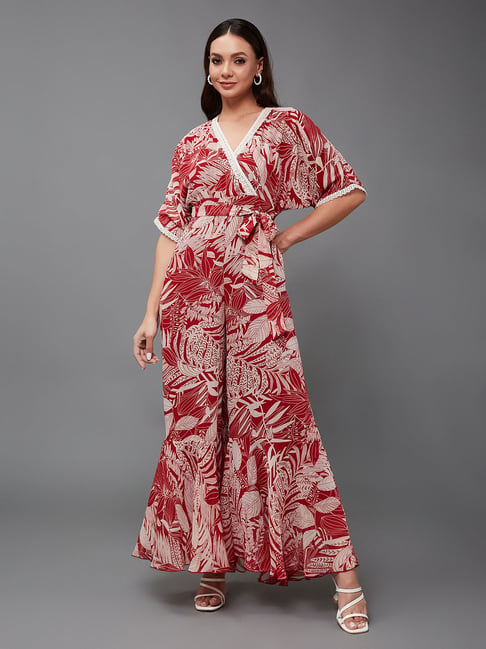 Miss Chase Maroon Printed Jumpsuit