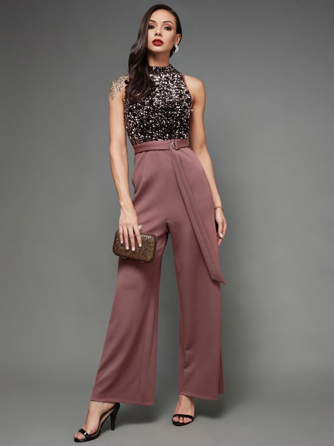 Miss Chase Mauve Embellished Jumpsuit