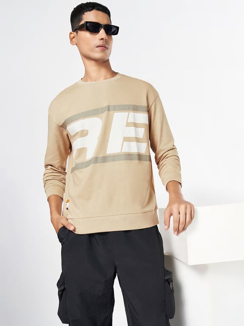 Street 808 by Pantaloons Warm Sand Cotton Loose fit T-Shirts-picture-26