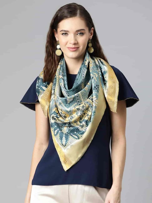 Silk Land Beige Printed Scarf