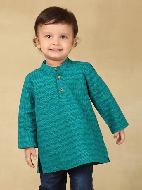 Fabindia Kids Teal Cotton Printed Kurtas-picture-26