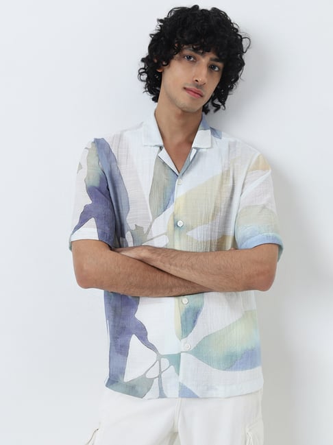 Nuon by Westside White Abstract Printed Relaxed-Fit Shirt