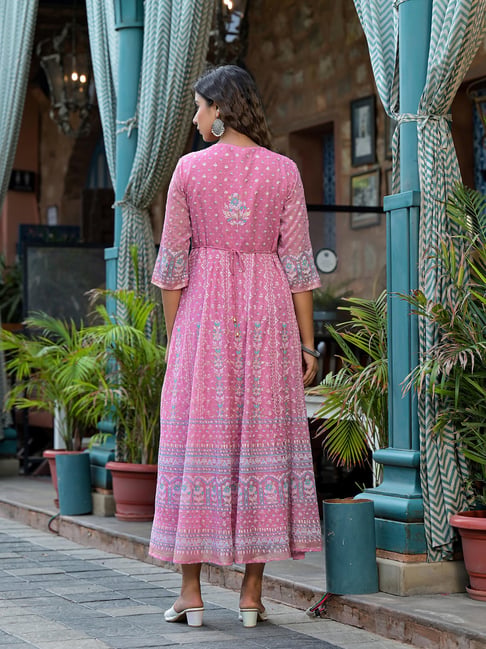 pink ethnic dress Light Pink Embroidered Georgette Ethnic Wear Gown fabdyor.com