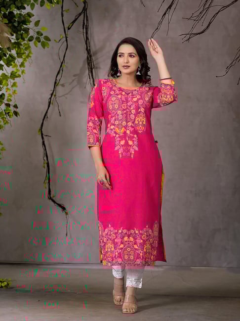 Juniper Pink Embroidered Straight Kurta
