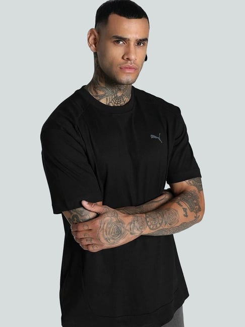 Puma Black Cotton Relaxed Fit Sports T-Shirt
