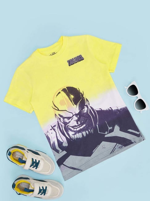 Pantaloons Junior Boys Maize & Grey Cotton Character Based T-Shirts-picture-37