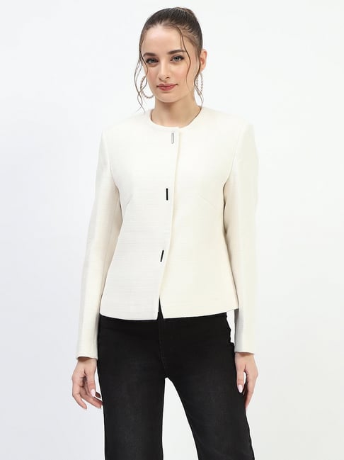 MADAME Off White Regular Fit Coat Jackets Blazers