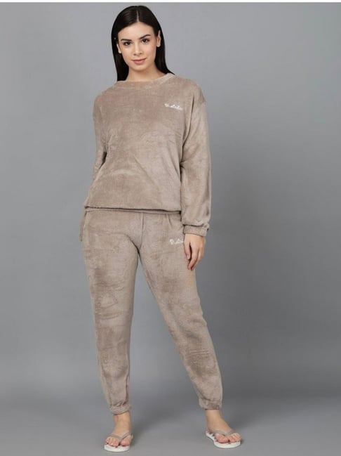 NEUDIS Brown Fleece Solid Nightsuit-picture-16