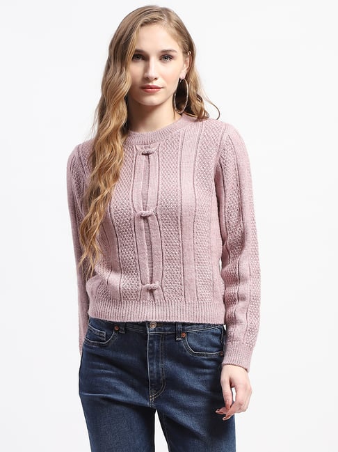 MADAME Mauve Self Design Sweater-image-23