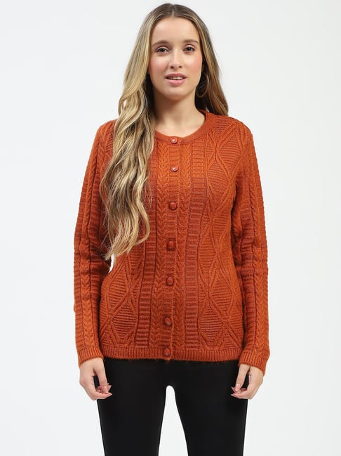 MADAME Orange Self Design Cardigan-picture-26