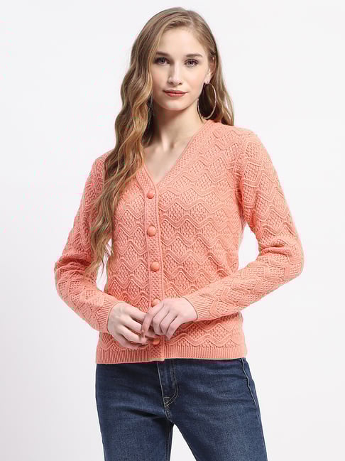 MADAME Peach Self Design Cardigan-picture-11