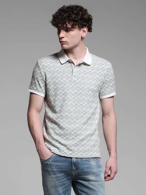 Jack Jones Green Cotton Regular Fit Texture Polo T-Shirt