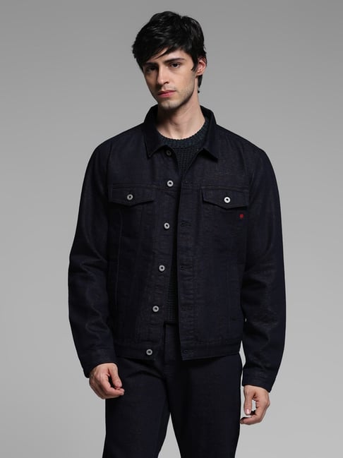 Jack Jones Navy Cotton Regular Fit Denim Jacket