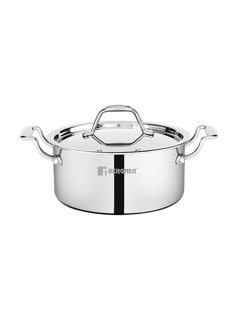 Bergner Silver Argent Junior Chef Triply Stainless Steel Casserole with Steel Lid (18 cm, 2 L)