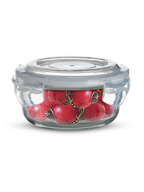 Bergner Borosilicate Glass Side Lock 400ml Storage Round Container with Lid (White Gasket)