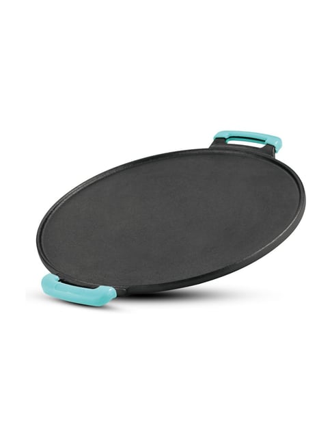 Bergner Black Eco Cast Iron Dosa Tawa Retains Heat to Enhance Flavor with Silicone Sleeve (30cm/12")