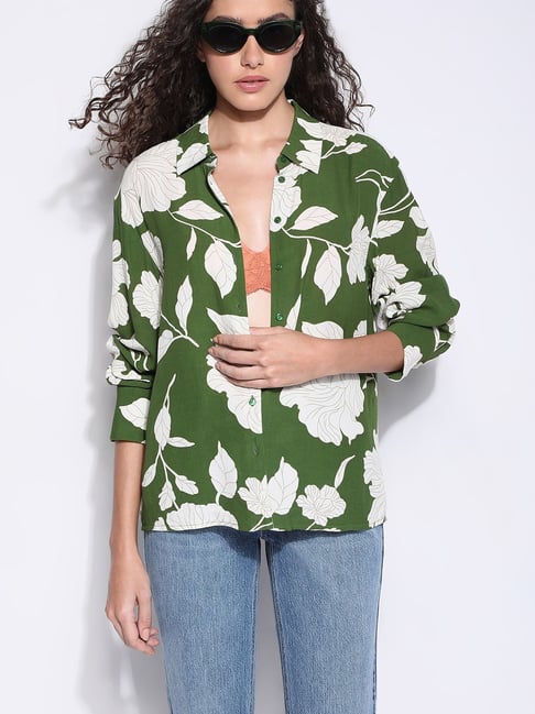 Vero Moda Olive & White Viscose Printed Shirt-picture-18