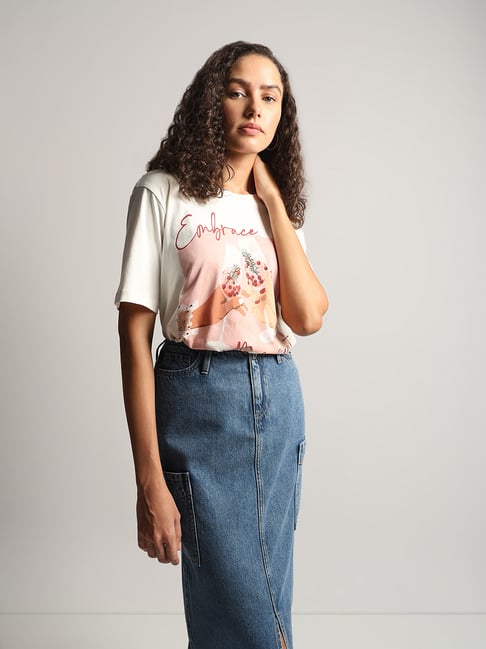 Vero Moda White Cotton Printed T-Shirt