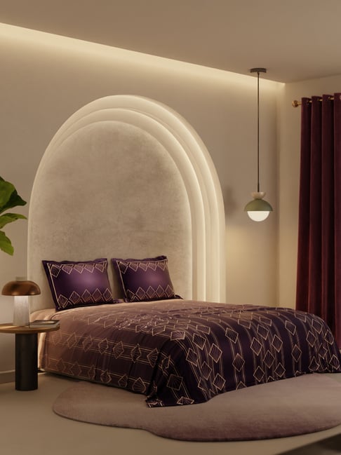Stoa Paris Lumiere Geometric Purple 300 TC Polyester King Bed Sheet With 2 Pillow Covers-picture-37