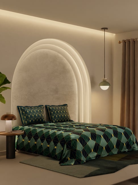 Stoa Paris Lumiere Geometric Green 300 TC Polyester King Bed Sheet With 2 Pillow Covers-picture-35