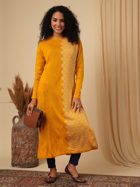 Globus Yellow Loose fit Print Kurta-picture-26