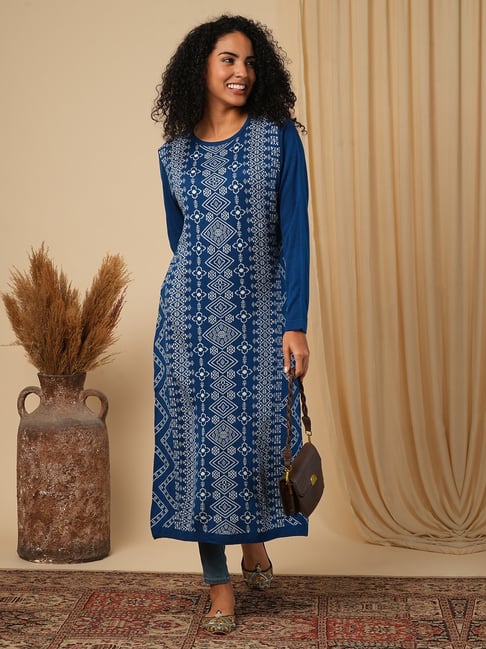 Globus Blue Loose fit Print Kurta-picture-21