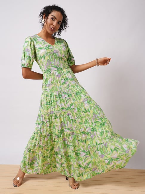 Globus Green A-line Fit Print Casual Dresses-picture-23