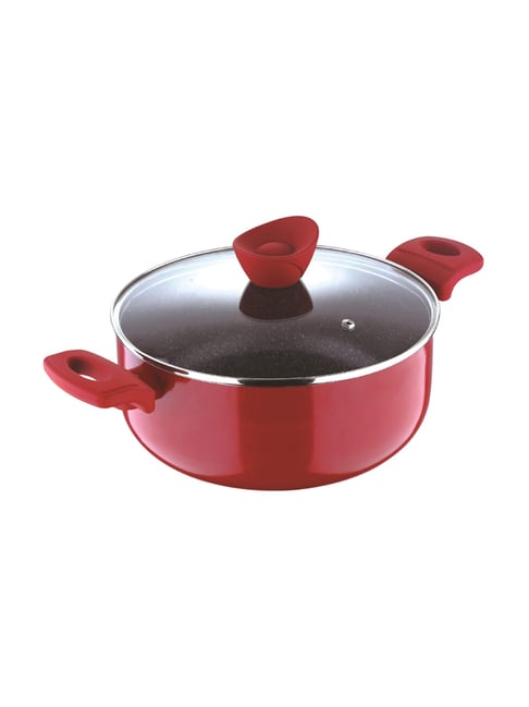 Bergner Red Bellini Plus Non Stick Cook Serve Casserole with Wooden Finish Handle (22 cm, 3.5 L)