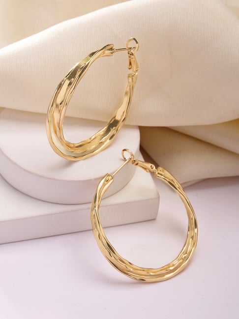Karatcart Gold Plated Contemporary Multi-Layer Hoop Earrings