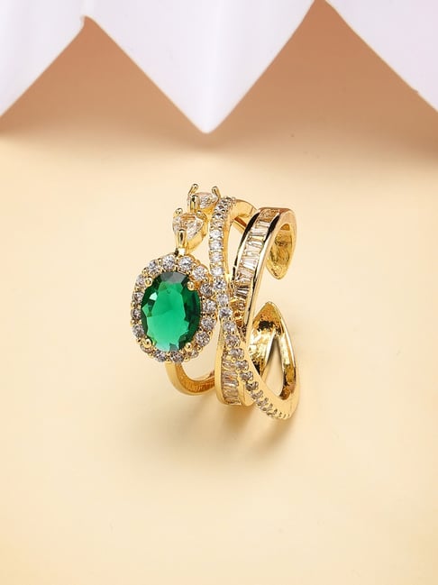 Karatcart Gold Plated Green Cubic Zirconia Studded Zig-Zag Design