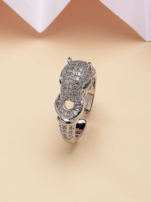 Karatcart Silver Tone Cubic Zirconia Studded Jaguar Design