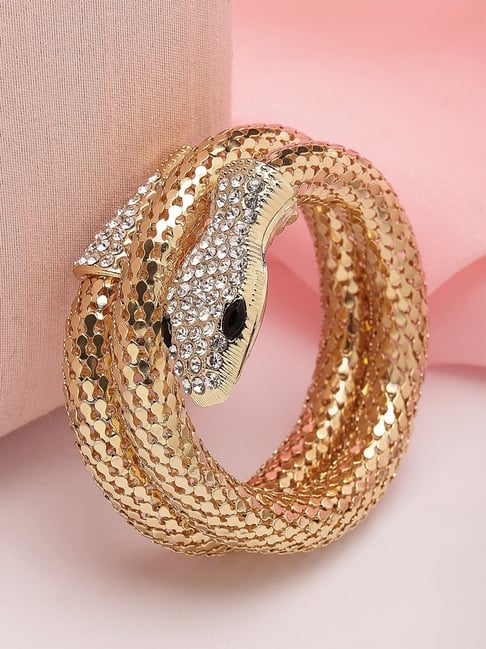 Karatcart Gold Plated Cubic Zirconia Studded Snake Chain Bracelet For Women
