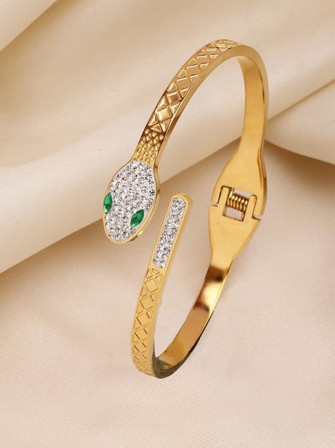 Karatcart Gold-Plated Snake Design Cubic Zirconia Studded Bangle-Style Bracelet For Women-picture-10